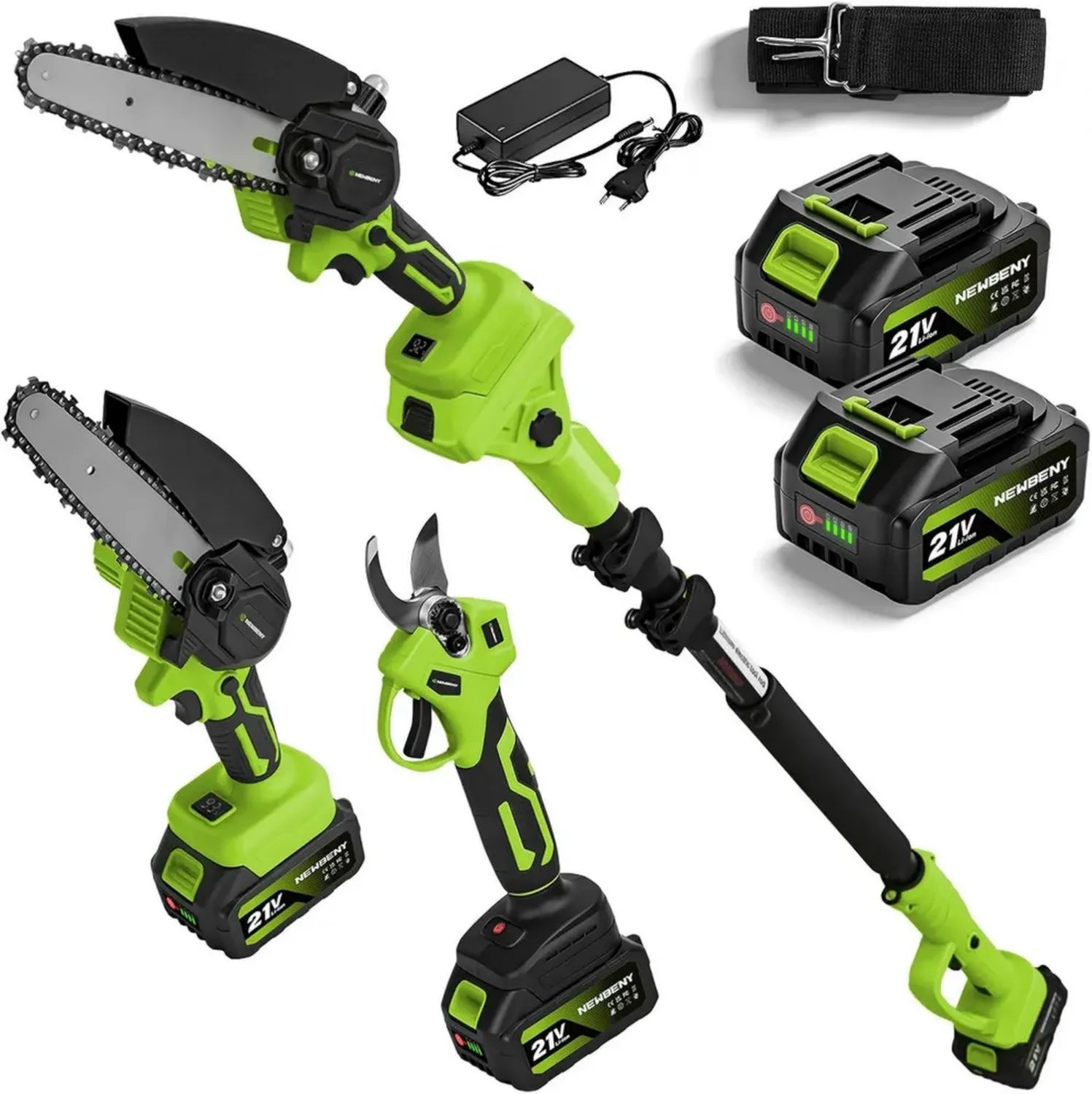 Teleskopische Akku-Astschere & Kettensäge 4-in-1 mit 2 x 3,0 Ah Batterien, 6-Zoll Sägeblatt, 180° Verstellbar